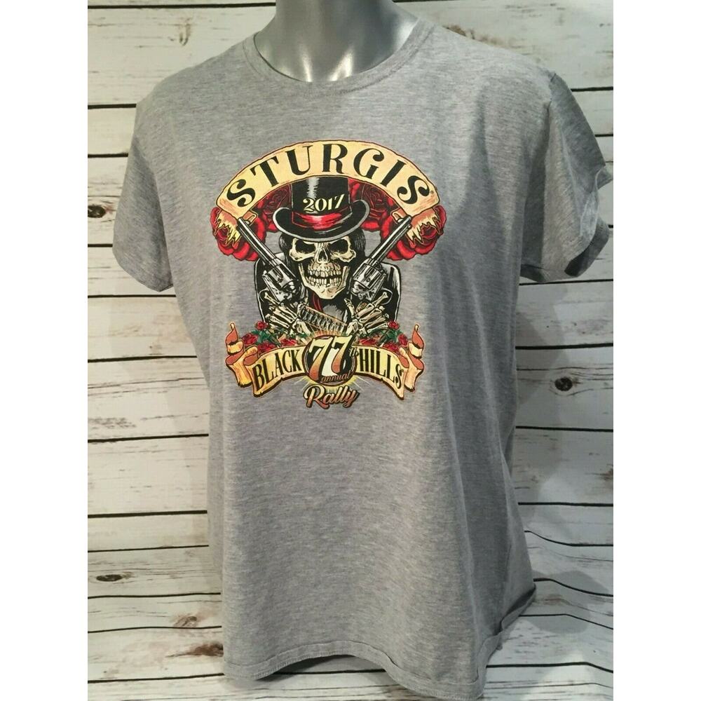 Sturgis 2017 Black Hills 77th Annual Rally Skull Roses Guns Top Hat Biker Bike